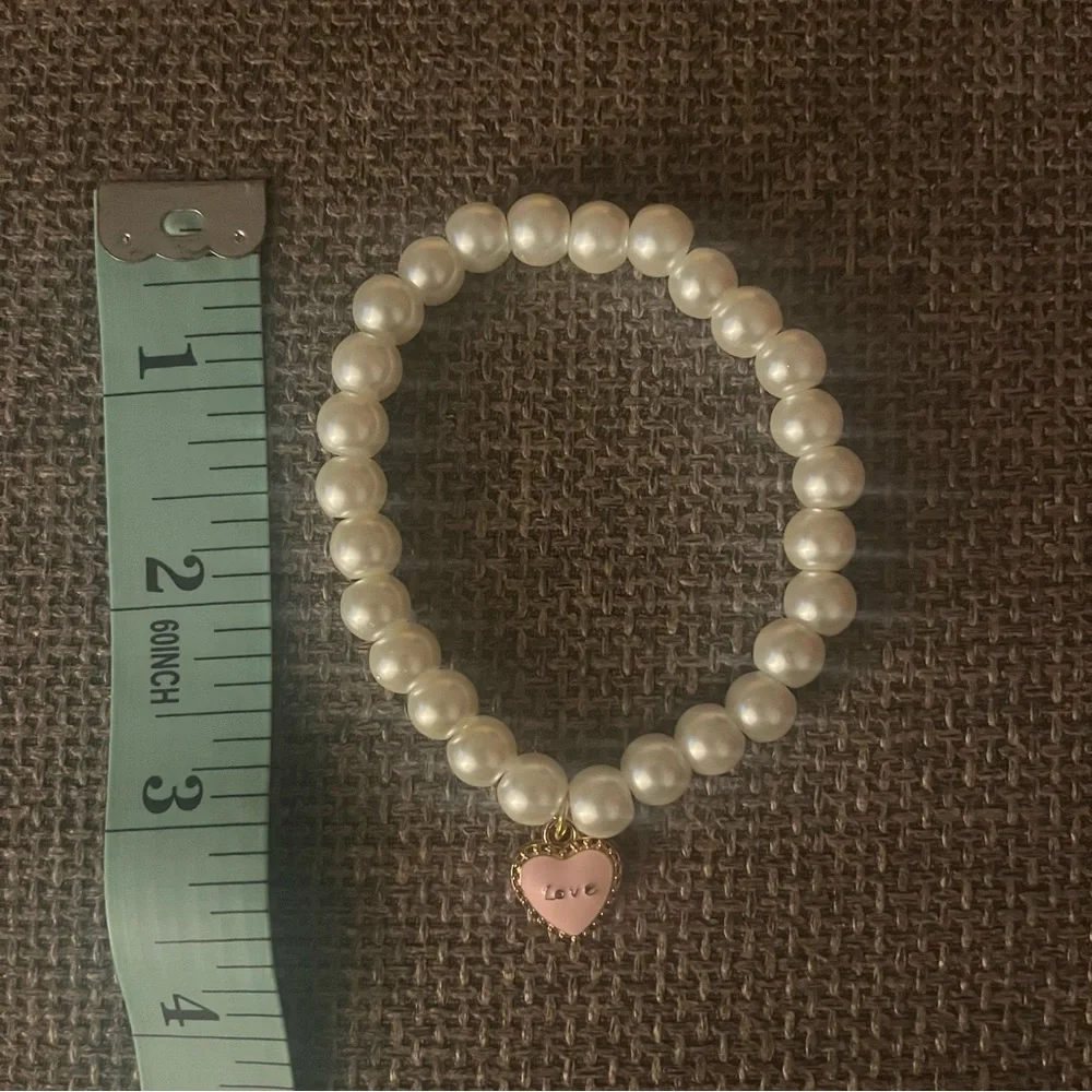 Pearl Stretch Charm Bracelets Handmade White Pink 2 - Picture 6 of 12